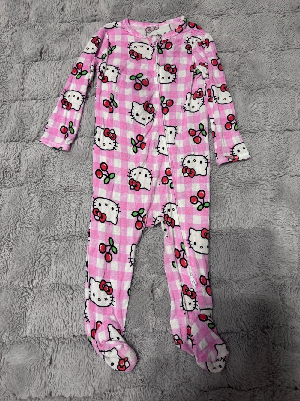 Sanrio Hello Kitty Pink Gingham Cherry Footed One-Piece